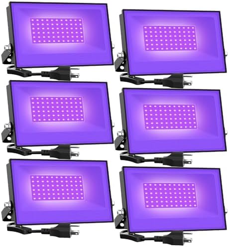 Onforu 6 Pack 38W LED Black Lights, Blacklight Flood Light with Plug, IP66 Waterproof, for Halloween Party, Glow in The Dark, Stage Lighting, Aquarium, Body Paint, Fluorescent Poster, Neon Glow,Black by Onforu