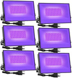 Onforu 6 Pack 38W LED Black Lights, Blacklight Flood Light with Plug, IP66 Waterproof, for Halloween Party, Glow in The Dark, Stage Lighting, Aquarium, Body Paint, Fluorescent Poster, Neon Glow,Black by Onforu