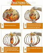 Fall Wind Spinners for Yard and Garden Bird Pumpkin Wind Spinner Sunflower Maple Leaves 3D Metal Stainless Steel Pumpkin Wind Sculptures Chimes Outdoor Patio Thanksgiving Hanging Decor 12 Inch - Image 6