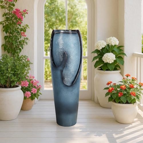 Naturefalls 38.7” H Modern Outdoor Fountain - 4-Tiered Outdoor Garden Fountains with Contemporary Design&LED Light for Garden, Patio, Deck, Porch, Backyard and Home Art Decor - Image 3