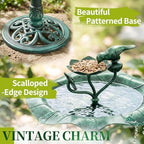 VINGLI Pedestal Bird Bath, Resin Birdbaths Weather Resistant, Bird Baths with Floral Accents & Vintage Finish, Garden Decor for Outdoor, Patio, Yard, Lawn (Green Floral) - Image 3