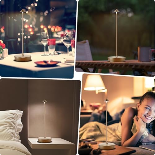 2Pack Rechargeable Cordless Table Lamp, Portable Powered LED Battery 6000mAh Metal USB Desk Lamp, 3 Levels Brightness Light for Restaurants Outdoor (2pack Titanium) - Image 5