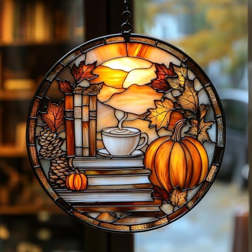 Autumn Pumpkin Spice and Books Acrylic Suncatcher by AVAGAN