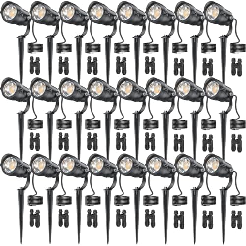HIBOITEC 24-Pack 12W Low Voltage Landscape Spotlights with Connectors, 2900K 36° Ture Spot Lights Beam, ETL Listed, Outdoor Waterproof Wired Tree Uplights for Yard, Garden, House, Driveway by HIBOITEC