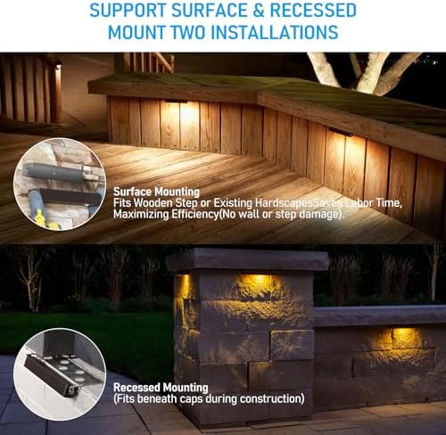 LEONLITE 4-Pack 7 Inch LED Hardscape Lighting, 12-24V AC/DC, 3W/4W/5W Dimmable, 2700K Soft White Bundle 4-Pack 5CCT LED Paver Light 4 x 8 Inch for Pavers, 12-24V Low Voltage, Waterproof IP67 - Image 3