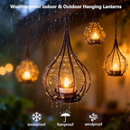 Hanging Solar Lanterns 4 Pack Outdoor Waterproof, Teardrop Wire Cage Beaded Vintage Candle Lantern with 4 Solar Tea Lights, Hanging Solar Lights for Outside Tree Patio Garden Backyard Porch Yard - Image 7
