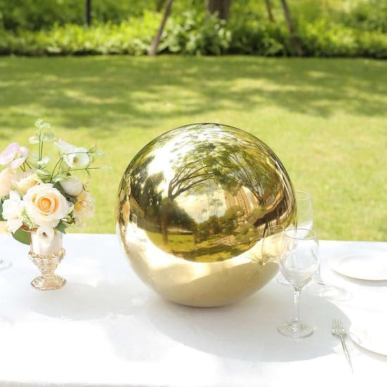 Tableclothsfactory Gold Stainless Steel Gazing Globe Mirror Ball, Reflective Shiny Hollow Garden Sphere - 16" - Image 5