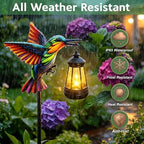 2 Pack Hummingbird Solar Garden Lights Waterproof Outdoor Metal Stakes with Solar Lantern Gifts for Women Mom Grandma Birthday for Path Yard Patio Porch Lawn (Warm White, Colorful Hummingbird) - Image 4