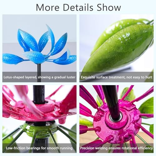 hogardeck Large Wind Spinner Outdoor, 91.3" Metal Flowers Wind Spinner with Heavy-Duty Stakes, 360° Rotating Triple-Layer Kinetic Yard Art for Home Outside Garden Lawn Backyard Patio Decor - Image 4