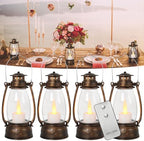 Vintage Lantern Decor, 4-Pack Flickering LED Candle Lantern with Remote Small Sized Lantern Indoor Outdoor Hanging Lanterns for Wedding Centerpiece,Halloween,Christmas,Farmhouse Decorations by ReperlaSpecialMiniSmallLanternDecoration