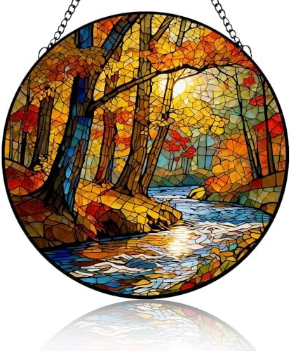 Stained Glass Suncatcher Autumnal Forest Stream Handmade Window Hangings Colored Glass Suncatcher Crafts Kits for Indoor Garden Christmas Decoration Decor for Women Wife 9.8 Inch by Unknown