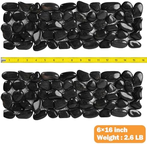 River Rock Stepping Stones Outdoor for Garden Walkway, 6 Pcs 16" L x 6" W Rectangle Shape Paver Step Stones Polished Pebble River Stone Mat for Yard Lawn Patio Pathway Walk Way - Black - Image 2