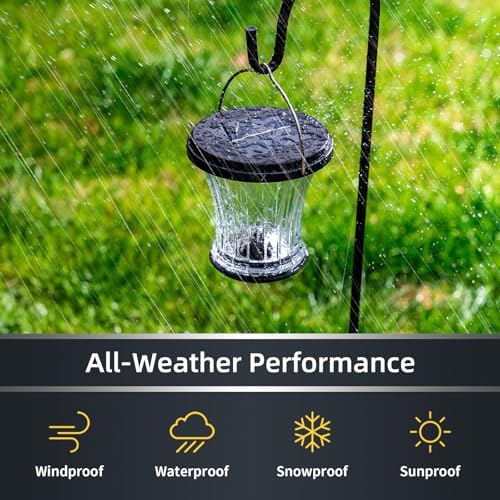 Glass Solar Lantern Outdoor, Waterproof Hanging Solar Lights for Outside with Modular Design, 3000K LED, Auto On/Off Table Lamp for Garden Patio Yard Fence Wall Decorative, Warm White(4 Pack) - Image 5