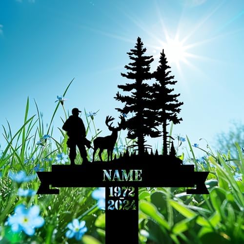Personalized Hunter Grave Marker Deer Hunter Memorial Garden Stake 8-24 inch Hunter Dad Loss Gift, Hunter Memorial Gift Loss of Loved One (Deer Hunter) - Image 2