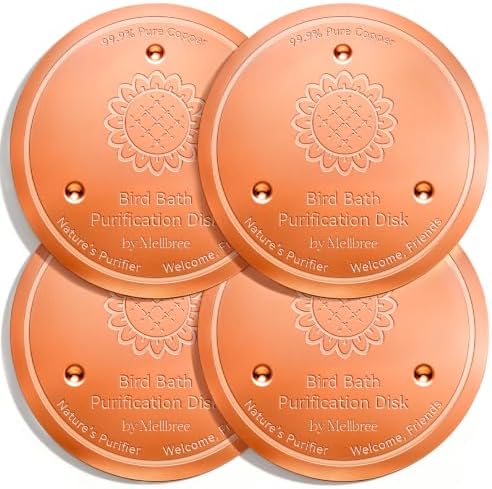 Mellbree 4-Pack Bird Bath Copper Disc, 0.6mm Reinforced 99.99% Pure Copper Cleaning Disk with Triple-Point Support for Physical Safe Clean Water All-Season (Sunflower) by Mellbree