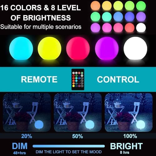 8 inch Solar Glowing Globe Light, 16 RGB Colors Changing Solar Garden Ball Light, Auto-On/Off LED Glow Ball W/Remote, Waterproof Landscape Lighting Globe W/Ground Stake for Patio Yard Pathway Decor - Image 4