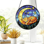 Cat Stained Glass Suncatcher Window, Cat Sun Catchers Indoor Window, Suncatcher for Mom/Women (Moon Sleeping) - Image 6
