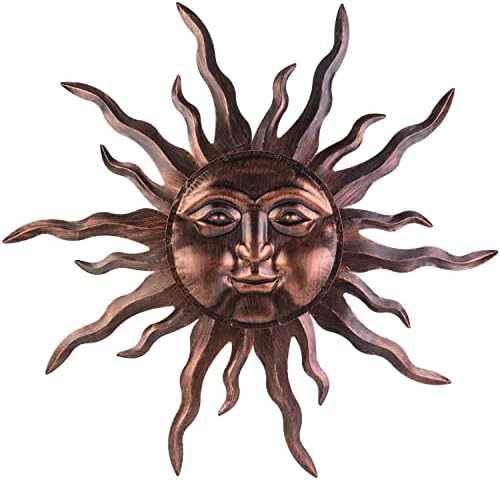VZVXCC Large Metal Sun Wall Art Decor- 30 inches Sun Wall Hanging Decoration for Indoor Outdoor, 3D Sun Face Metal Wall Sculpture for Home Bedroom Living Room Office Garden Yard Patio(Bronze) by VZVXCC