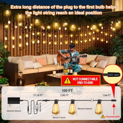 Outdoor String Lights 100FT, APP & Remote Control Dimmable Patio Lights, Plug in LED String Lights with Timer, Waterproof Backyard Pergola Garden Party Decor - Image 5