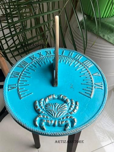 ARTIZANSTORE Sundial Verdigris Finish Brass 10" Dia Vintage Sun Dial Home & Garden Theme Fish Dial and Crab Plaque Outdoor Sundial - Image 3