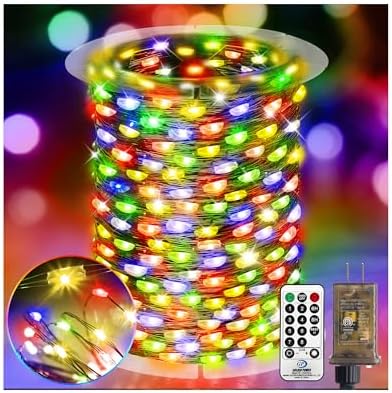 KNONEW 203FT 600LED Green Wire Outdoor Fairy Lights Plug in Multicolor Xmas by KNONEW