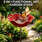 Handmade Metal Flower Garden Stake, 2 in 1 Detachable Outdoor Bird Bath & Pollinator Water Station, Weatherproof Bee Butterfly Drinking Bowl, Colorful Yard Lawn Art Decor Ornament (4, Green) - Image 3