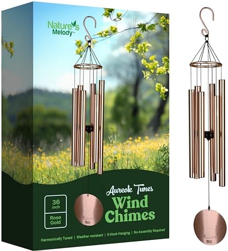 Nature’s Melody Aureole Tunes Wind Chimes – Outdoor Windchime with 6 Tubes Tuned to E Pentatonic Scale, 100% Rustproof Aluminum, Powder Finish & S Hook Hanger for Sympathy, Memorial Gift or Zen Garden by Nature%27s+Melody