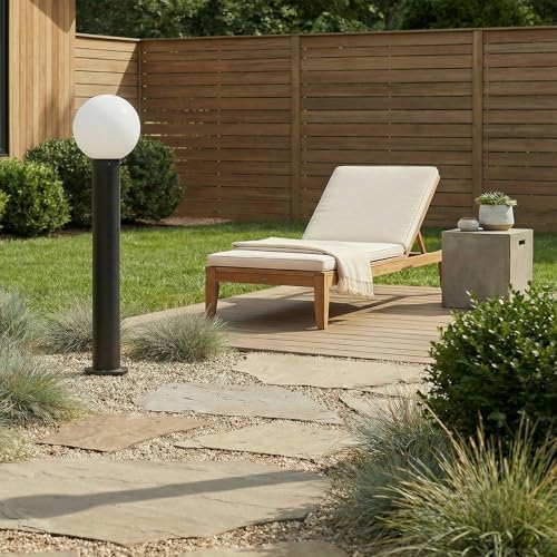 35.5" Outdoor Post Light, Modern Outside Bollard Light with Opal Glass Globe, Black Aluminum Pathway Lamp Post Light for Walkway Driveway Patio Garden, Hardwired, E26 Bulb Not Included - Image 3