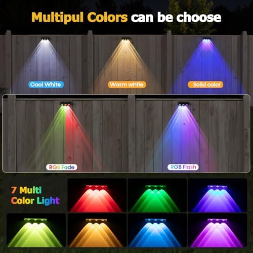 NIORSUN Solar Fence Lights,16 Pack Solars Deck Light,RGB Color,Outdoor Bulb Waterproof Led IP65,Outdoor Fence Light,Power Patio Lamp with Lenses for Outside/Backyard/Railing/Yard(Black) - Image 2