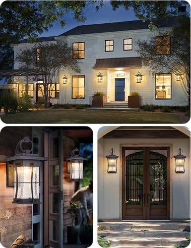18" H Extra Large Outdoor Wall Sconce Black Large Exterior Wall Lantern Outside House Lamps Waterproof Mission Light Fixtures with Clear Seeded Glass, Perfect for Villa Porch Garage Coach Light - Image 6