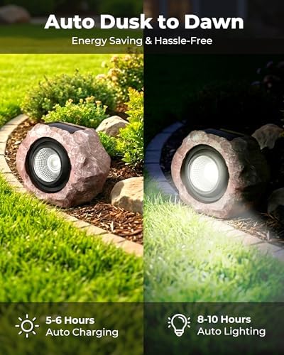 Solar Rock Lights Outdoor 2 Pack, Landscape Spotlight Faux Rock Lights Yard - Image 2