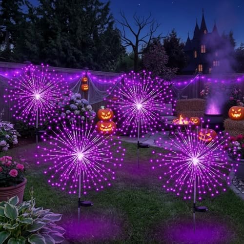 Tujoe 4 Pack Halloween Outdoor Decoration Solar Firework Lights,Purple by Tujoe