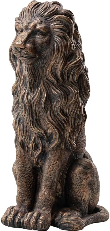 20.5" Brown Lion Statue, Resin Guardian Sculpture, Outdoor Yard Decor for Villa Garden Patio Entrance, Patriotic Independence Day Ornament, Animal Sculpture for Home Decor by WAQINBR
