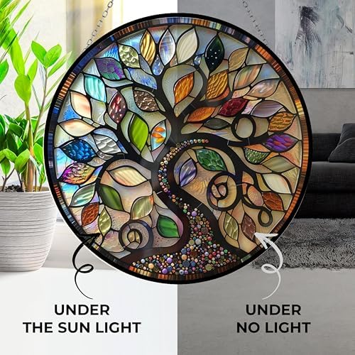 Stained Glass Window Hanging Bohemian Tree of Life Suncatcher for Window Doors Home Decoration and Christmas, Mother's Day Father's Day Birthday Gifts for Women, Men, and Mom 11.8x11.8 in - Image 4