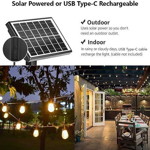 SUNTHIN 100ft Solar String Light Outdoor, USB Rechargeable Patio Solar Outdoor Lights with Waterproof & Shatterproof 30 LED Bulbs for Backyard, Porch, Garden, Pool, Party, Camping - Image 4