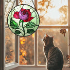 Stained Glass Window Hanging 4 Pcs Set Red Roses Yellow Sunflowers 7.8" - Flower Suncatcher Door Garden Sun Catcher Decor Birthday Mother's Day for Mom Woman Nana Girl - Image 4
