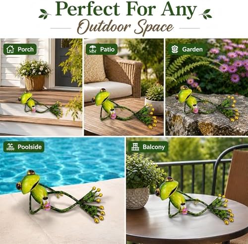 Metal Frog Garden Statues Outdoor Decor, Whimsical Yard Art Animal Figurines for Lawn Patio Porch and Pond, Cute Indoor Ornaments - Image 6