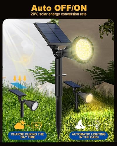 Solar Spot Lights Outdoor, 10 Pack Outdoor Solar Lights for Yard, 4 Lighting Mode Solar Landscape Spotlights with Auto On/Off, 2-in-1 Waterproof Wall Lights for Garden, Walkway (Warm White) - Image 3