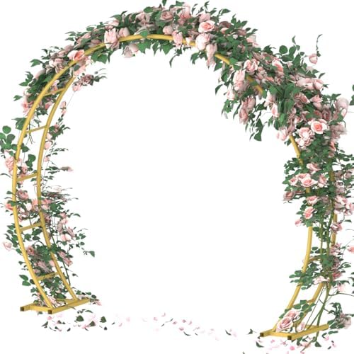 Queension 8Ft Wide 7Ft High Metal Wedding Arch for Ceremony Party, Gold by Queension