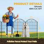 COLRASN 10 Panels No Dig Decorative Garden Dog Fence Outdoor for Yard, 48in(H) x 24.16ft(W) with Latch Tall Animal Barrier Fenceing Panels, Rustproof Ground Stakes Temporary Wire Screen for Patio - Image 2