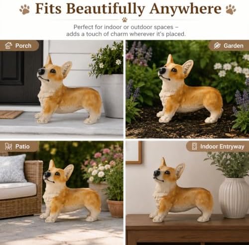 Brown Corgi Statues Outdoor Decorative, Dog Memorial Statue for Yard Lawn Patio Porch, Garden Pet Grave Marker Figures, - Image 3