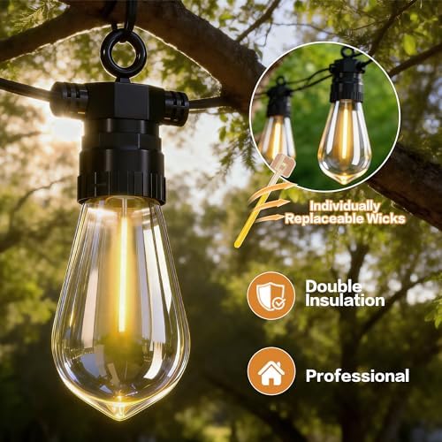 100FT Outdoor String Lights with Remote, 42 Dimmable Shatterproof LED Bulbs, Waterproof Patio & Backyard Lights for Pergola, Deck, Garden, Bistro, Commercial Grade Hanging Lights - Image 5