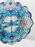 Shwing 12 Inch Dragonfly Wind Spinner Lotus Flower Hanging Decor Blue Purple Mandala Metal Ornament Outdoor Kinetic Garden Art 3D Wind Spinner for Patio Porch Backyard Decoration - Image 3