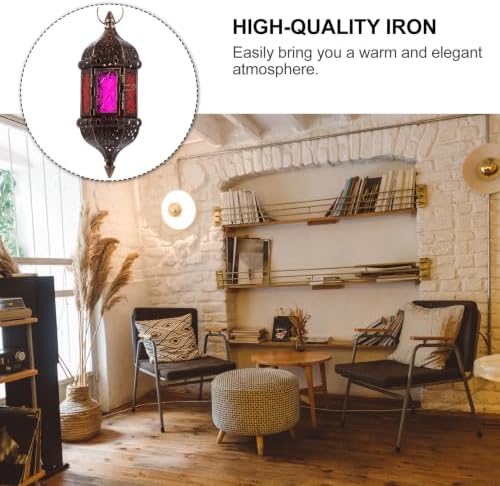Decorative Hanging Candle Holder Lantern with Glass and Iron - Image 6