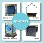 Solar Lantern Stained Glass Window Panel Flowing Waves Colorful Bubbles Blue Tones Outdoor Waterproof Garden Hanging Lantern Solar Powered Lighting Outside Table Lamp for Patio Deck Camping 1 Pack - Image 4