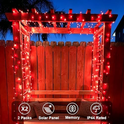 QITONG Solar Halloween Lights, 2 Pack Each 66ft 200 LED Halloween led Lights Outdoor Waterproof, 8 Modes Green Wire Twinkle Lights for Outside - Image 5