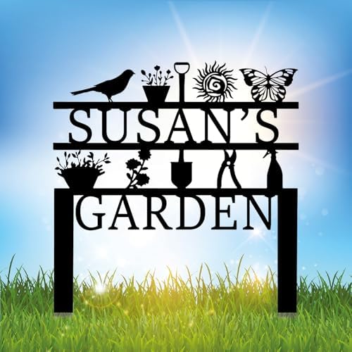 Personalized Garden Sign, Custom Garden Tools Sign with Stakes, Garden Sign with Last Name, Personalized Flower Garden Name Sign, Yard Sign, Lawn Sign, Custom Family Name Garden Sign, Farmhouse Decor by PLTZCRAFT