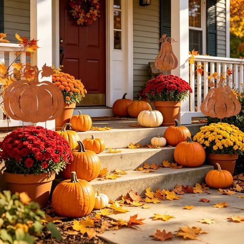 WATINC Thanksgiving Metal Yard Stakes - 3pcs Fall Rustic Pumpkin Decoration - Image 6
