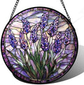 Stained Glass Window Hanging - Purple Flowers Suncatcher for Door Terrace Garden Home Decor Lavender Plant Floral Sun Catcher Birthday Gifts for Lovers Women Men Dad Mom Nana 15 in by JOSUMALY