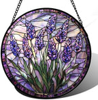 Stained Glass Window Hanging - Purple Flowers Suncatcher for Door Terrace Garden Home Decor Lavender Plant Floral Sun Catcher Birthday Gifts for Lovers Women Men Dad Mom Nana 15 in by JOSUMALY